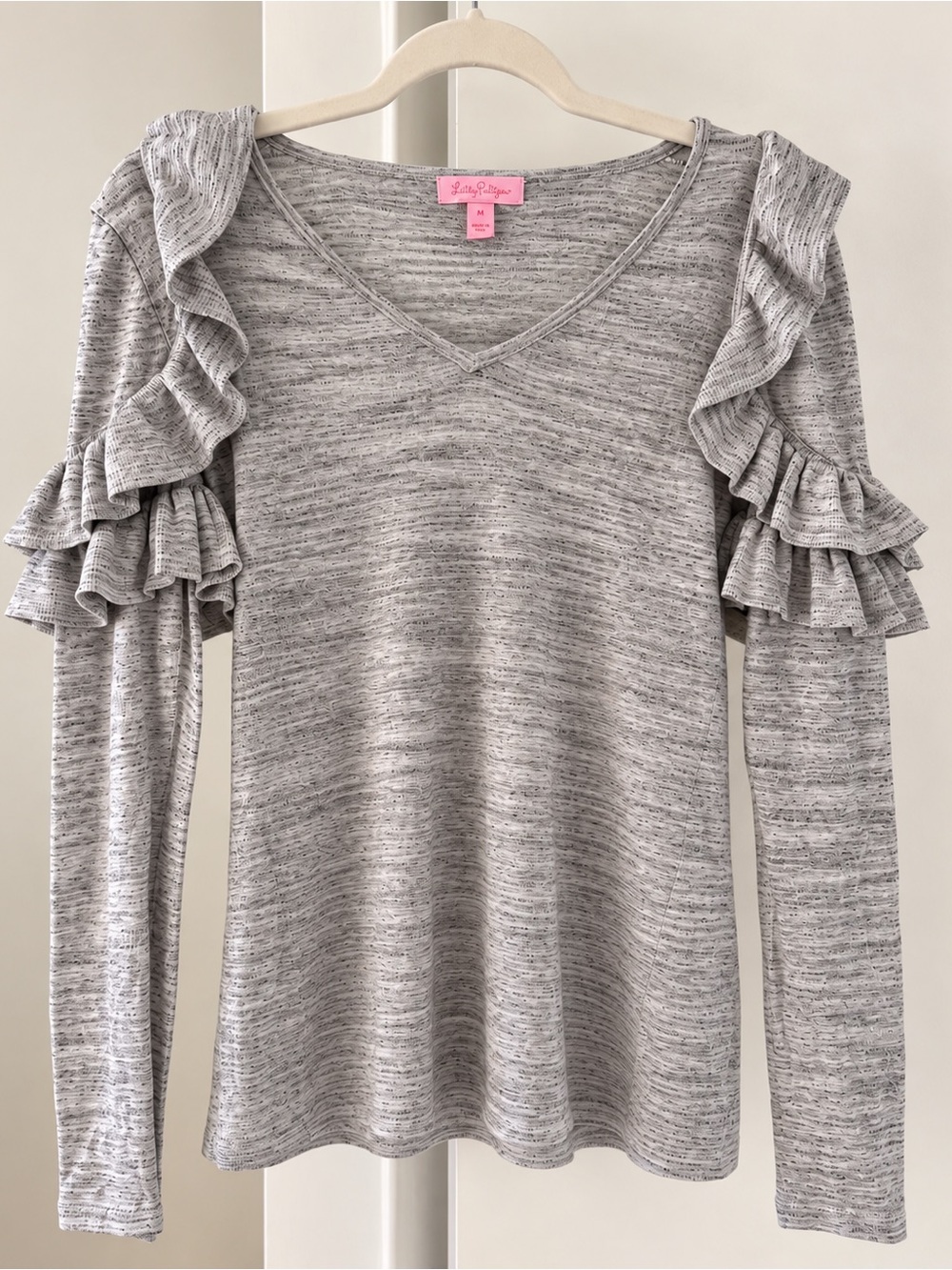 Lilly Pulitzer Gray Ruffle Sleeve Top Size M